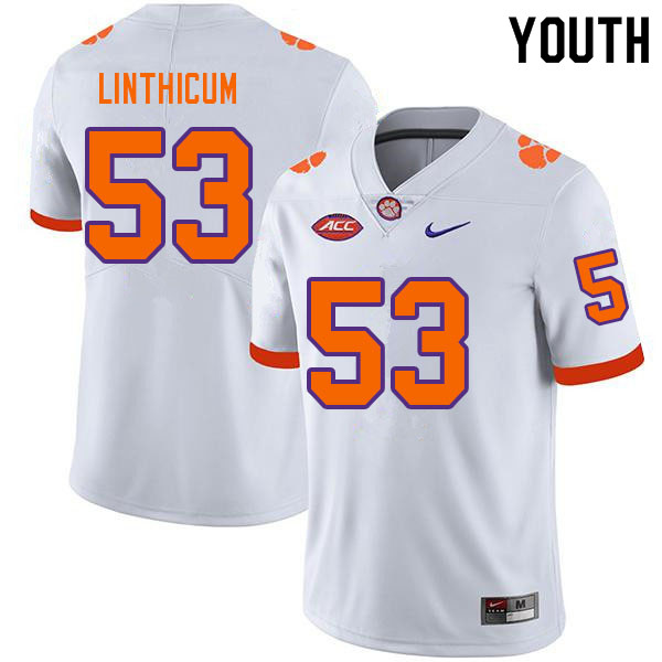 Youth #53 Ryan Linthicum Clemson Tigers College Football Jerseys Sale-White